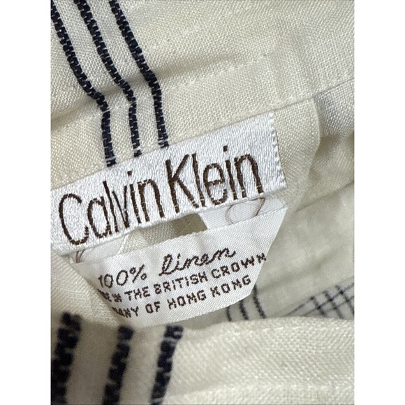 Vtg Calvin Klein Pleated Skirt High Waist S Cream Check Linen A-Line Hong Kong 6 - Picture 6 of 8